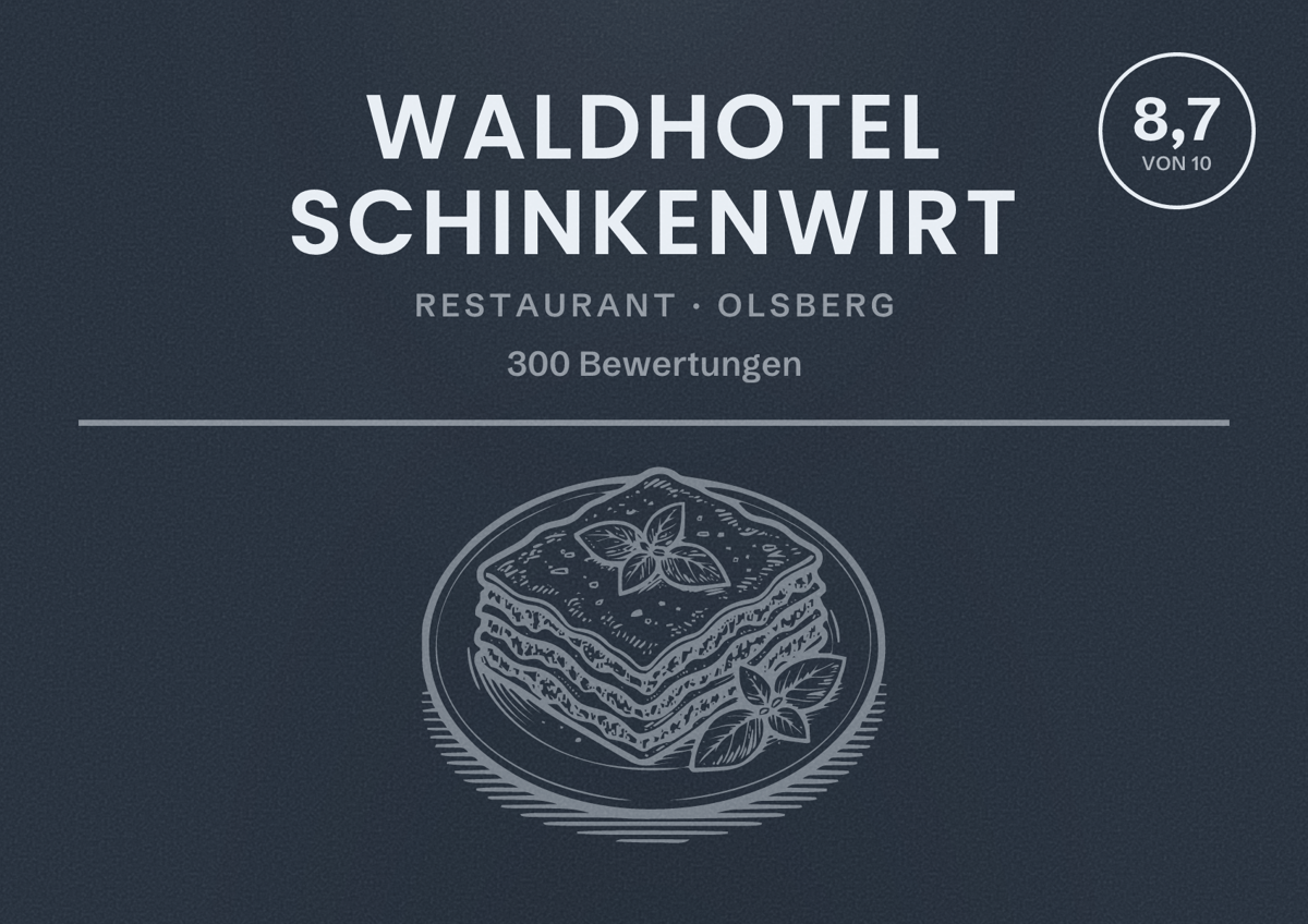 Illustriertes Poster von Waldhotel Schinkenwirt, Restaurant in Olsberg: Bewertung 8,7 von 10 aus 300 Bewertungen