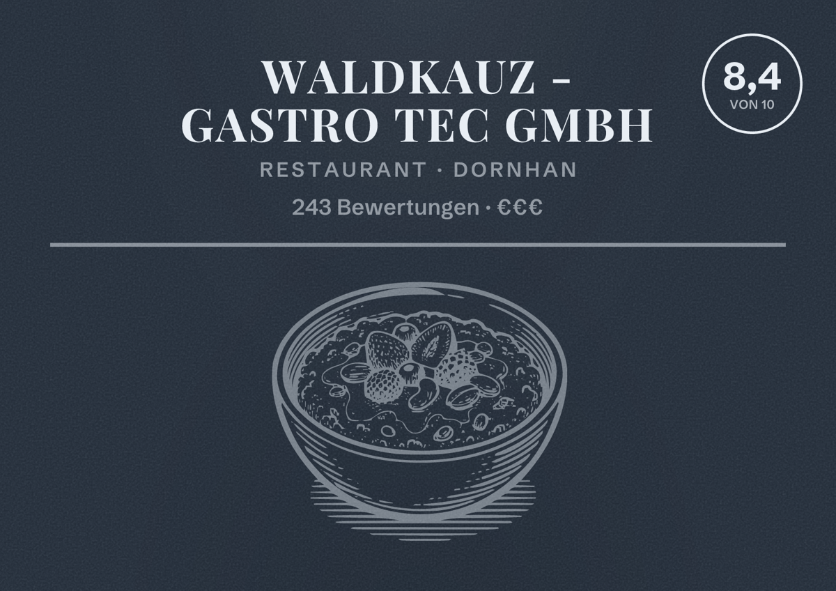 Illustriertes Poster von Waldkauz - Gastro Tec GmbH, Restaurant in Dornhan: Bewertung 8,4 von 10 aus 243 Bewertungen, Preisniveau €€€