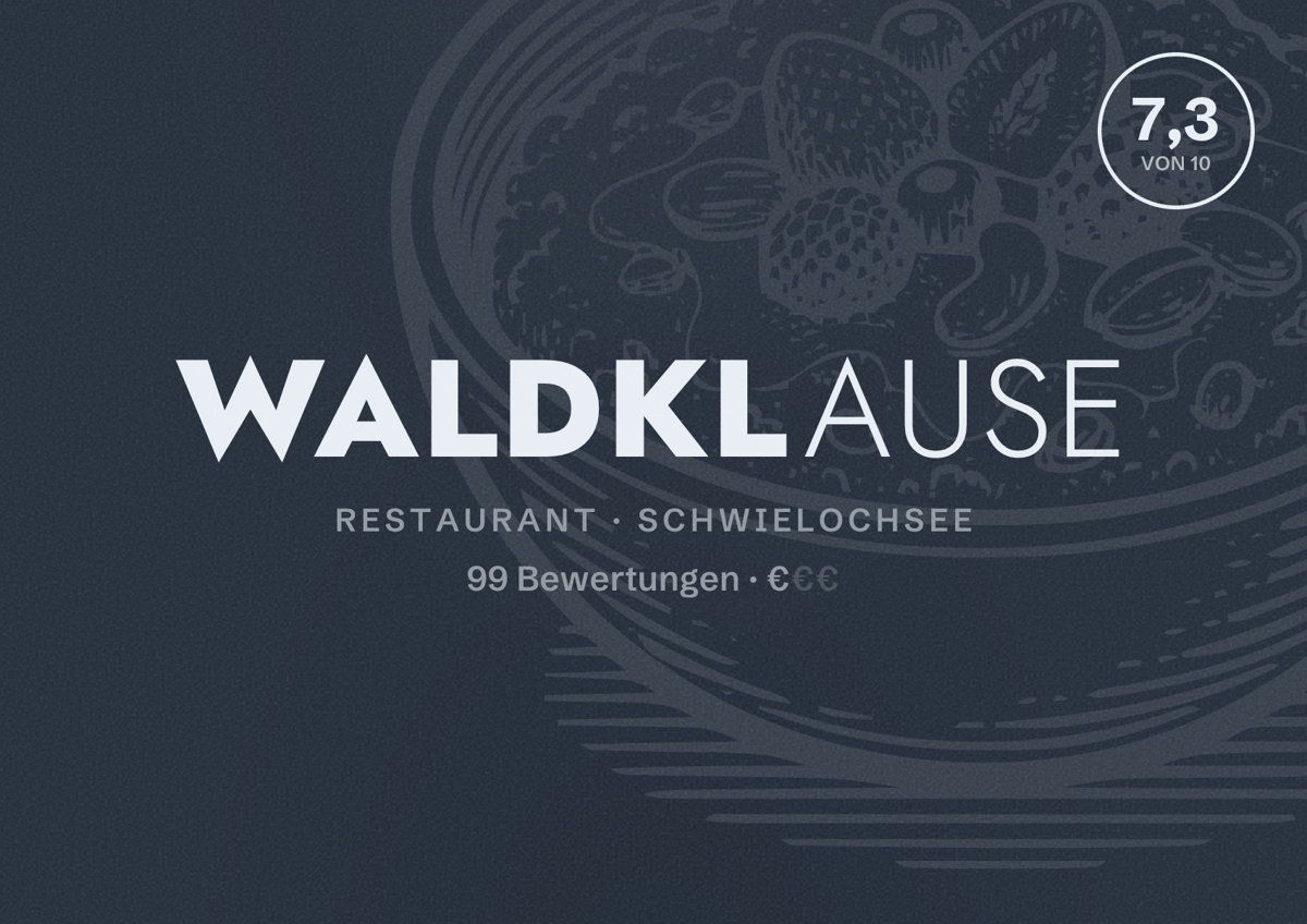 Illustriertes Poster von Waldklause, Restaurant in Schwielochsee: Bewertung 7,3 von 10 aus 99 Bewertungen, Preisniveau €