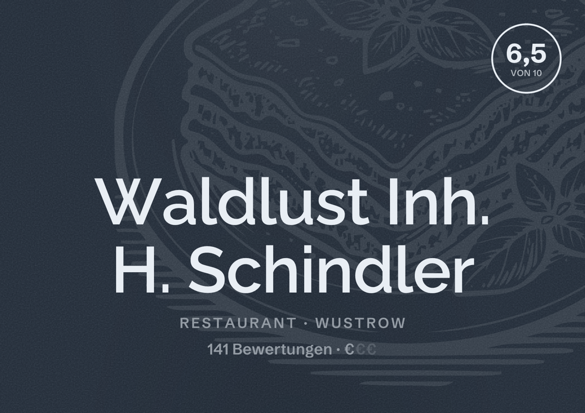 Illustriertes Poster von Waldlust Inh. H. Schindler, Restaurant in Wustrow: Bewertung 6,5 von 10 aus 141 Bewertungen, Preisniveau €