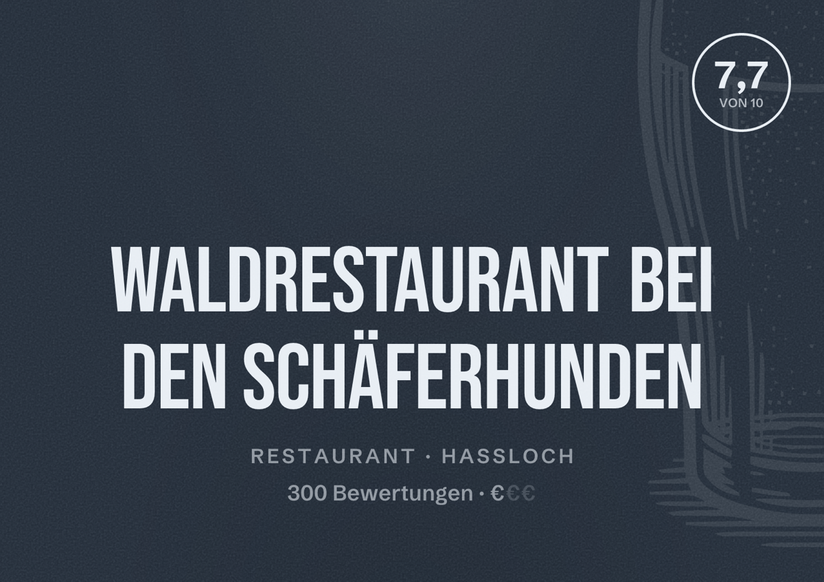 Illustriertes Poster von Waldrestaurant bei den Schäferhunden, Restaurant in Haßloch: Bewertung 7,7 von 10 aus 300 Bewertungen, Preisniveau €