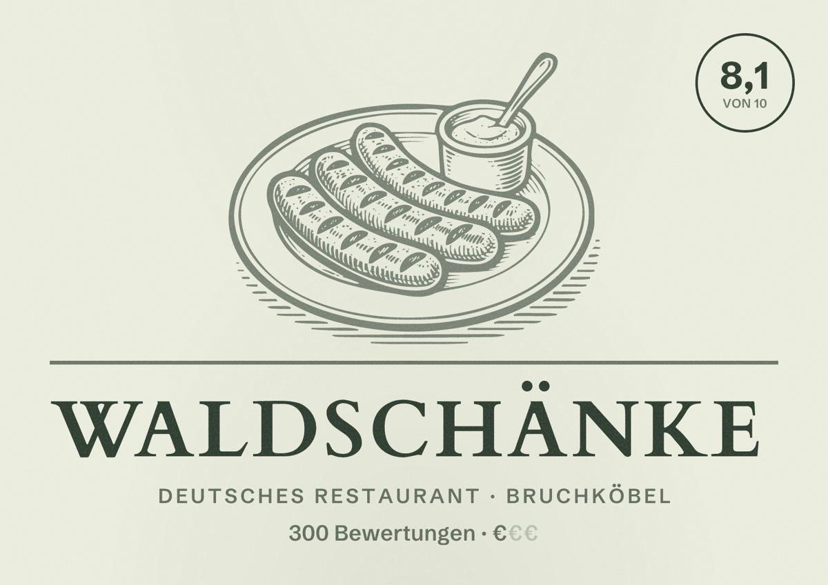 Illustriertes Poster von Waldschänke, Deutsches Restaurant in Bruchköbel: Bewertung 8,1 von 10 aus 300 Bewertungen, Preisniveau €
