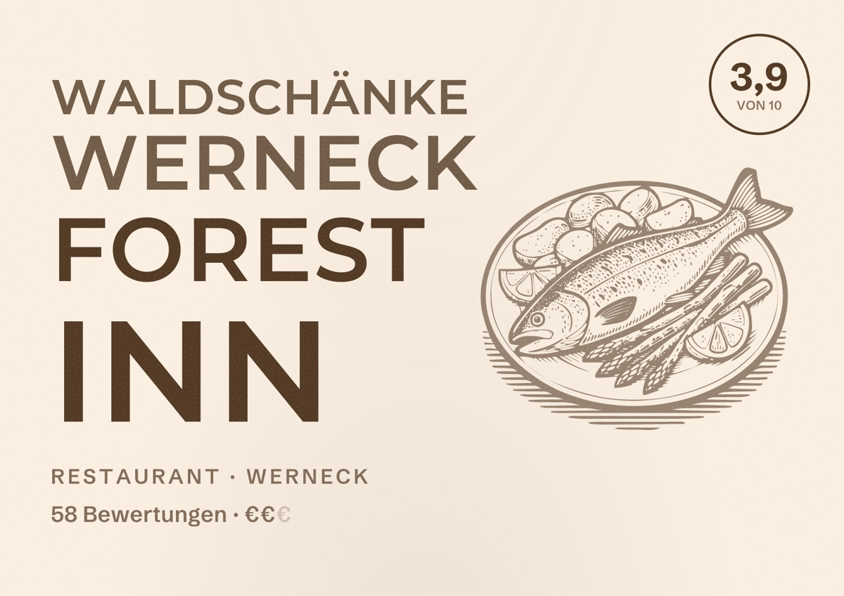Illustriertes Poster von Waldschänke Werneck Forest Inn, Restaurant in Werneck: Bewertung 3,9 von 10 aus 58 Bewertungen, Preisniveau €€
