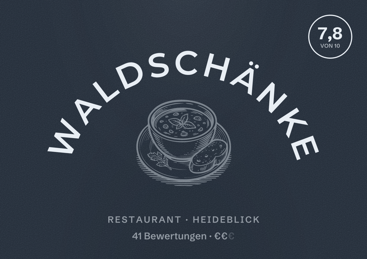 Illustriertes Poster von Waldschänke, Restaurant in Heideblick: Bewertung 7,8 von 10 aus 41 Bewertungen, Preisniveau €€