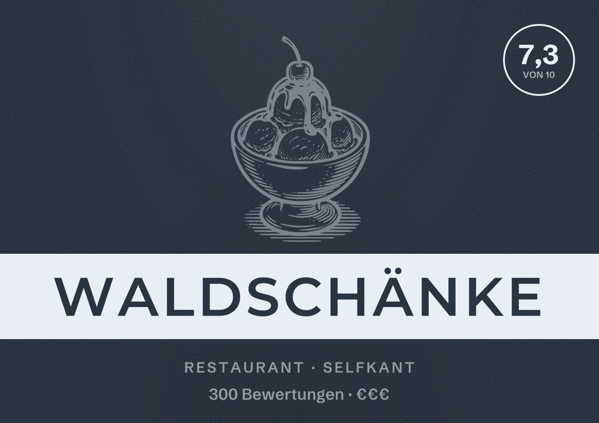 Illustriertes Poster von Waldschänke, Restaurant in Selfkant: Bewertung 7,3 von 10 aus 300 Bewertungen, Preisniveau €€€
