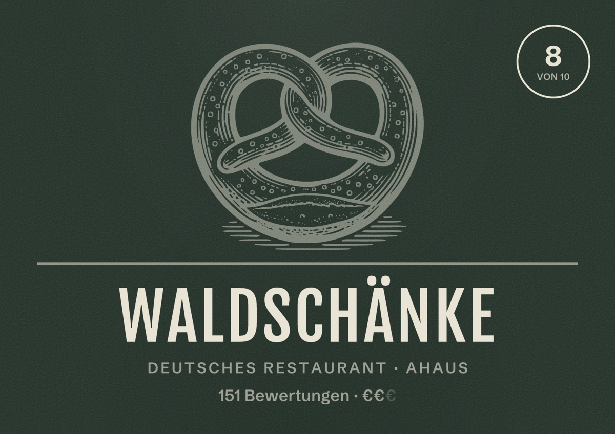Illustriertes Poster von Waldschänke, Deutsches Restaurant in Ahaus: Bewertung 8,0 von 10 aus 151 Bewertungen, Preisniveau €€
