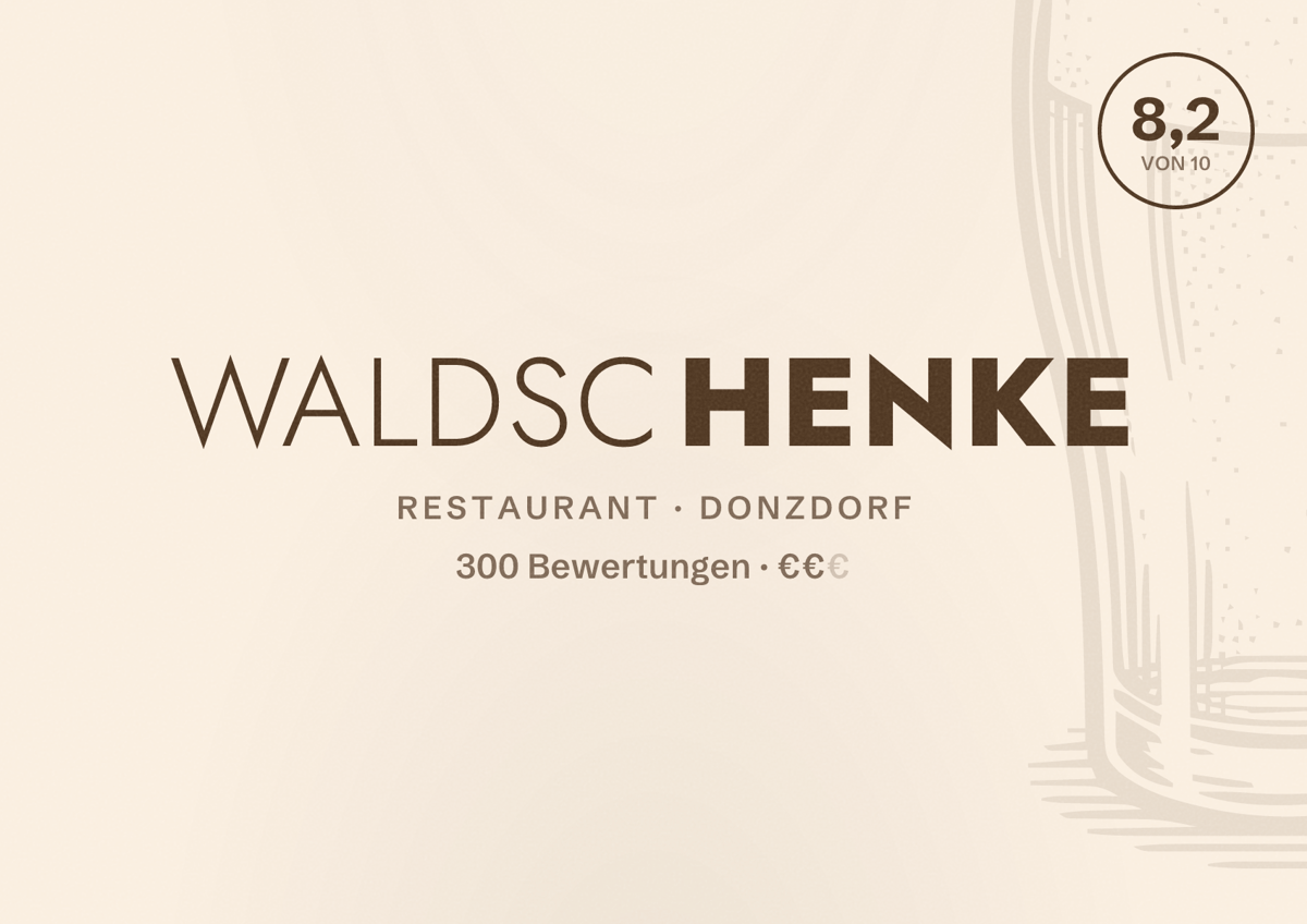 Illustriertes Poster von Waldschenke, Restaurant in Donzdorf: Bewertung 8,2 von 10 aus 300 Bewertungen, Preisniveau €€