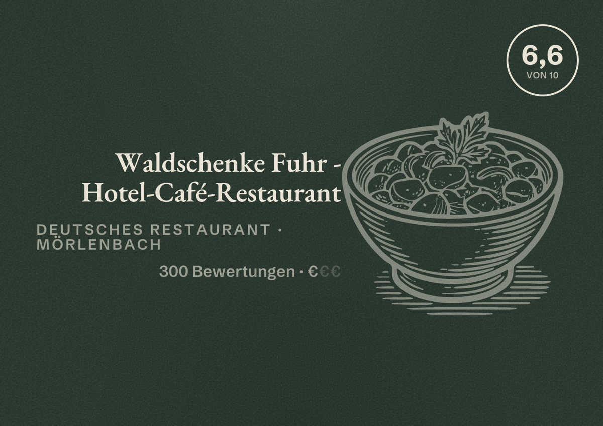Illustriertes Poster von Waldschenke Fuhr - Hotel-Café-Restaurant, Deutsches Restaurant in Mörlenbach: Bewertung 6,6 von 10 aus 300 Bewertungen, Preisniveau €