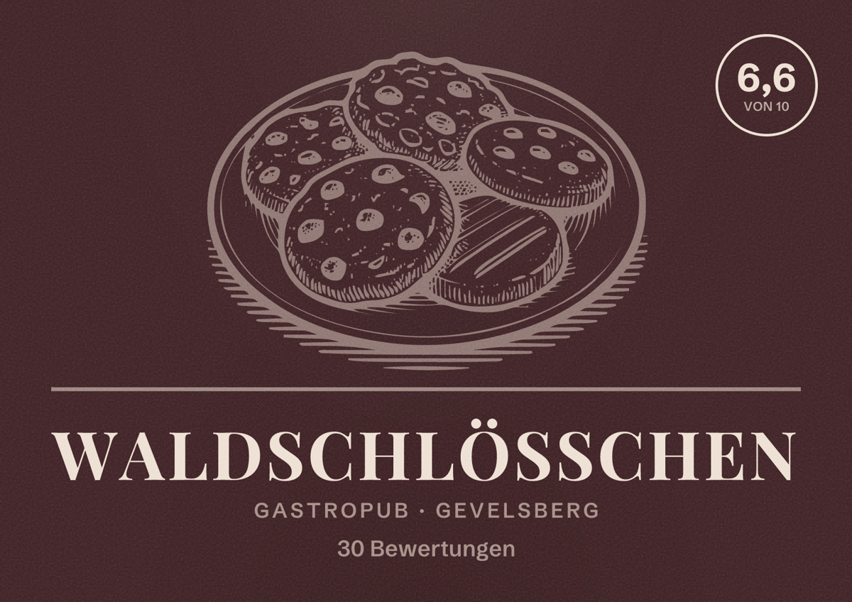 Illustriertes Poster von Waldschlösschen, Gastropub in Gevelsberg: Bewertung 6,6 von 10 aus 30 Bewertungen