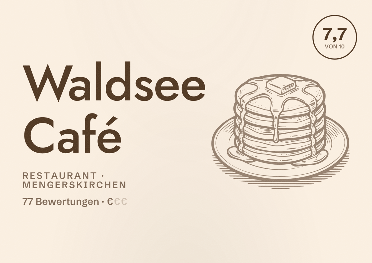 Illustriertes Poster von Waldsee Café, Restaurant in Mengerskirchen: Bewertung 7,7 von 10 aus 77 Bewertungen, Preisniveau €