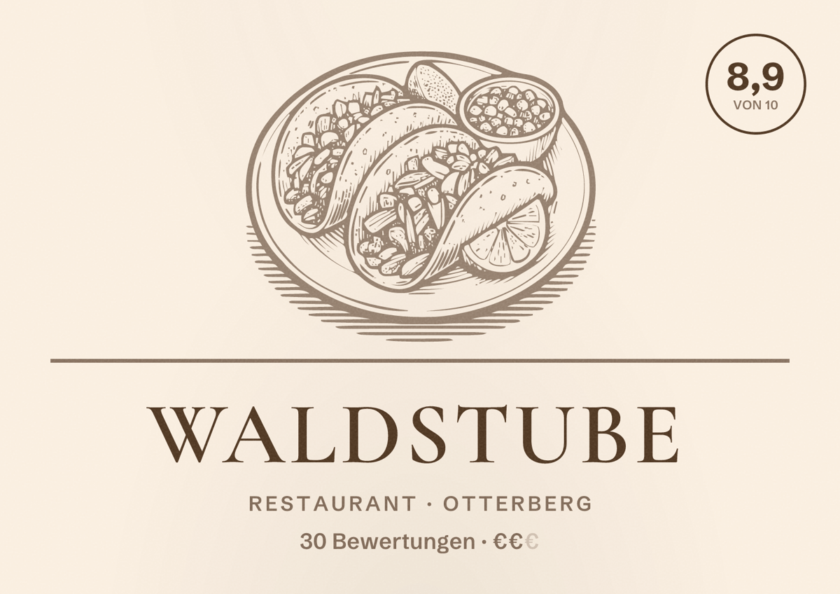 Illustriertes Poster von Waldstube, Restaurant in Otterberg: Bewertung 8,9 von 10 aus 30 Bewertungen, Preisniveau €€