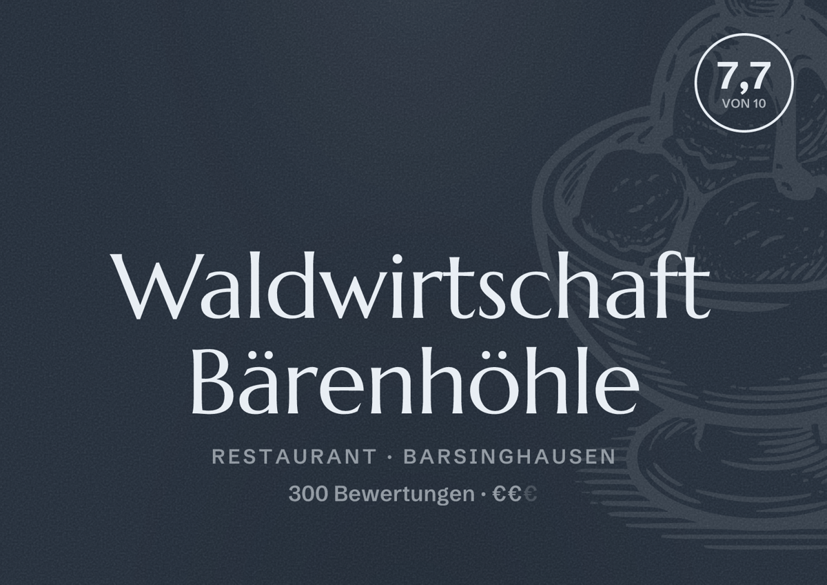 Illustriertes Poster von Waldwirtschaft Bärenhöhle, Restaurant in Barsinghausen: Bewertung 7,7 von 10 aus 300 Bewertungen, Preisniveau €€