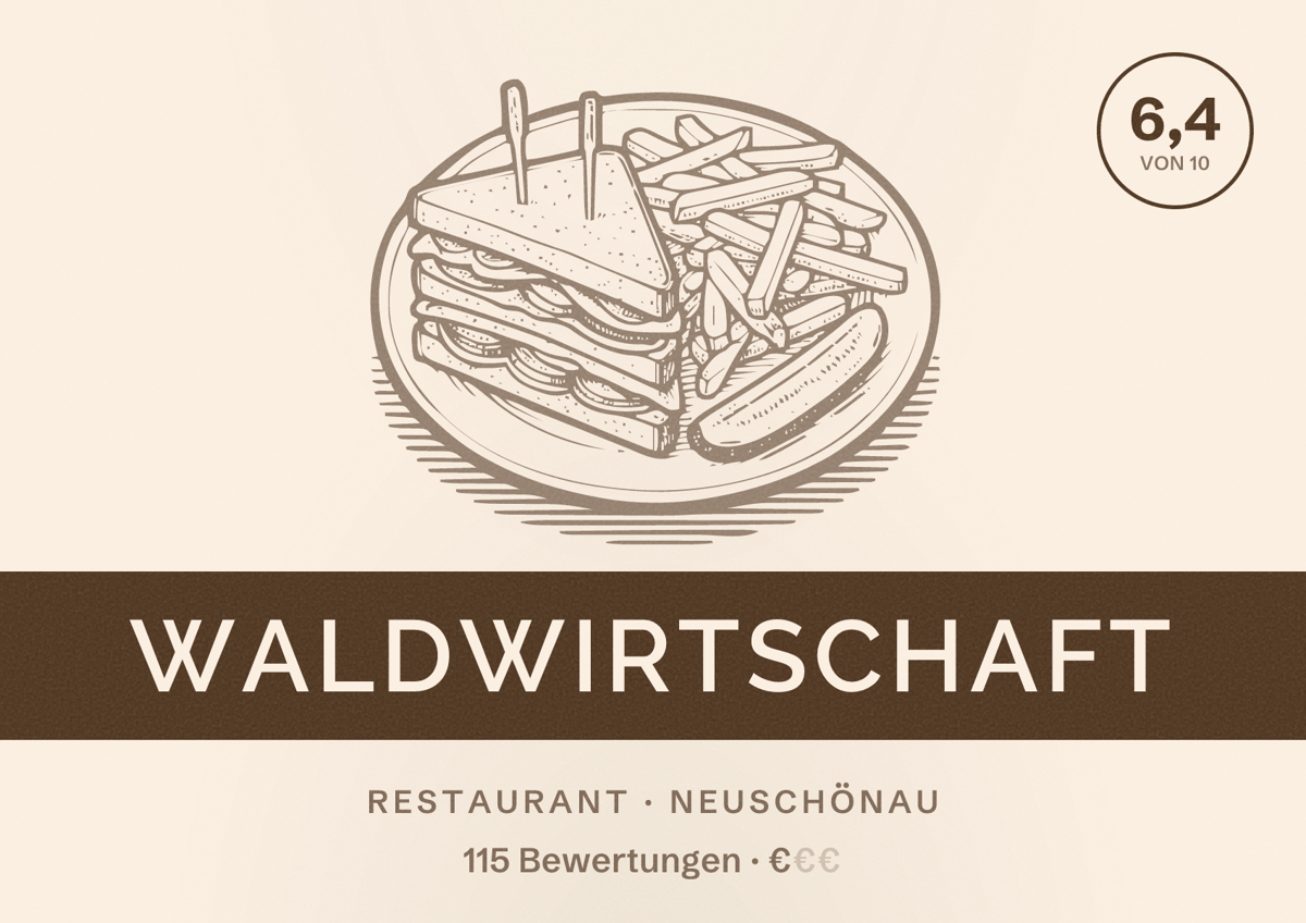 Illustriertes Poster von Waldwirtschaft, Restaurant in Neuschönau: Bewertung 6,4 von 10 aus 115 Bewertungen, Preisniveau €