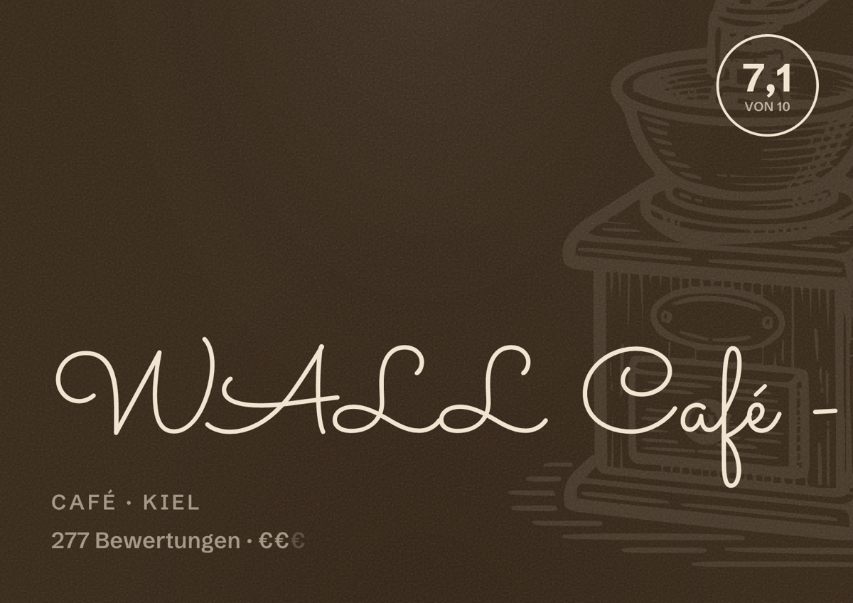 Illustriertes Poster von WALL Café -, Café in Kiel: Bewertung 7,1 von 10 aus 277 Bewertungen, Preisniveau €€