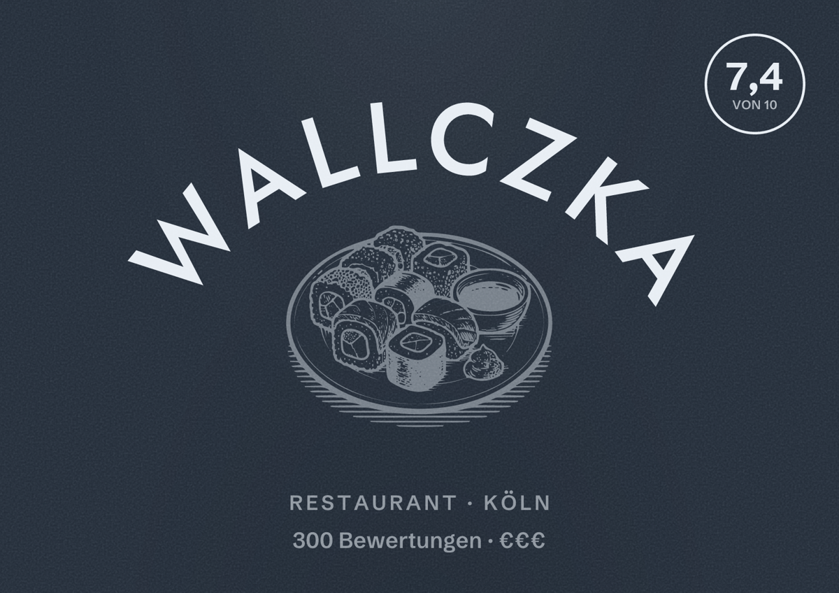 Illustriertes Poster von WALLCZKA, Restaurant in Köln: Bewertung 7,4 von 10 aus 300 Bewertungen, Preisniveau €€€