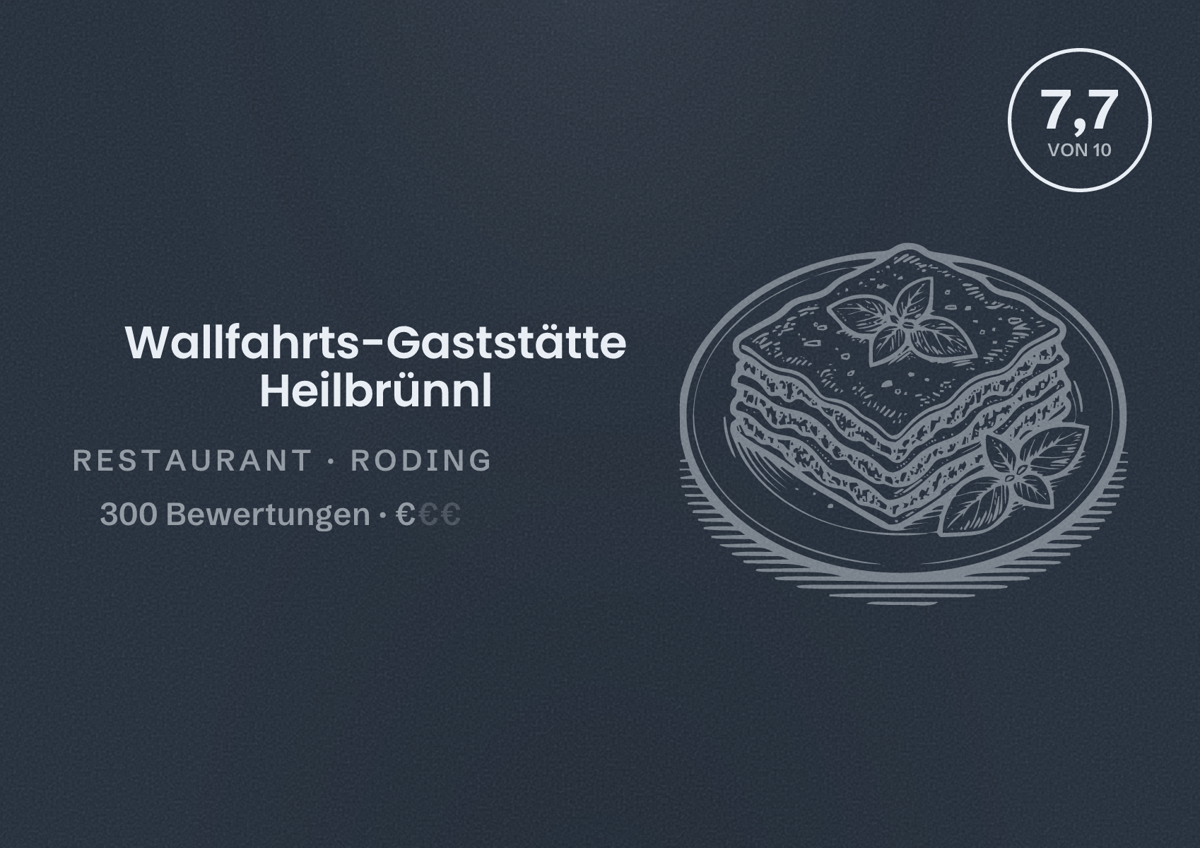 Illustriertes Poster von Wallfahrts-Gaststätte Heilbrünnl, Restaurant in Roding: Bewertung 7,7 von 10 aus 300 Bewertungen, Preisniveau €