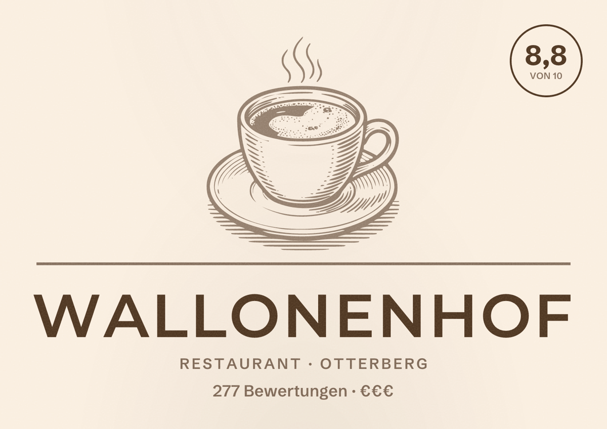 Illustriertes Poster von Wallonenhof, Restaurant in Otterberg: Bewertung 8,8 von 10 aus 277 Bewertungen, Preisniveau €€€