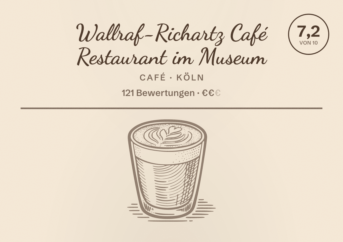 Illustriertes Poster von Wallraf-Richartz Café Restaurant im Museum, Café in Köln: Bewertung 7,2 von 10 aus 121 Bewertungen, Preisniveau €€