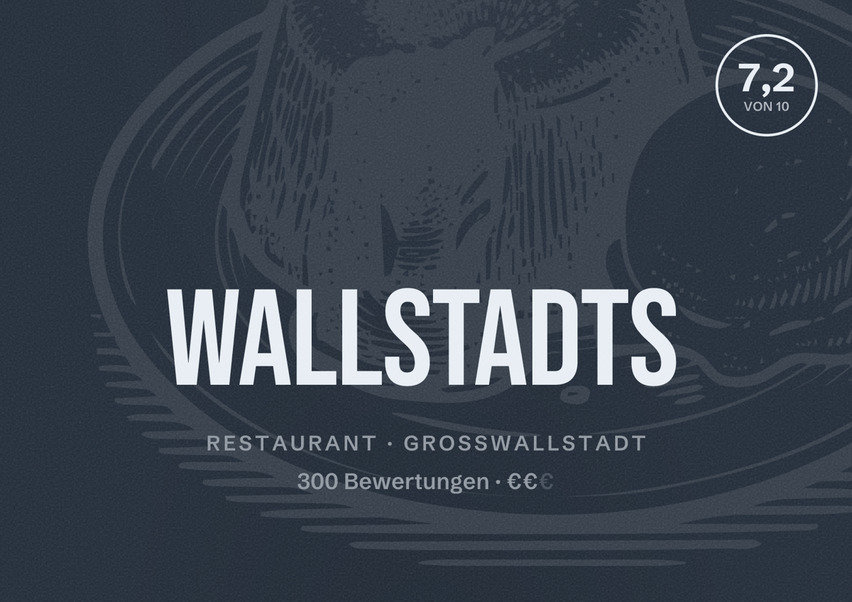 Illustriertes Poster von Wallstadts, Restaurant in Großwallstadt: Bewertung 7,2 von 10 aus 300 Bewertungen, Preisniveau €€