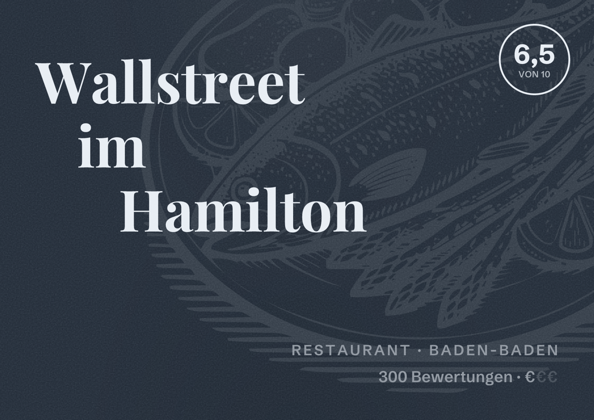 Illustriertes Poster von Wallstreet im Hamilton, Restaurant in Baden-Baden: Bewertung 6,5 von 10 aus 300 Bewertungen, Preisniveau €