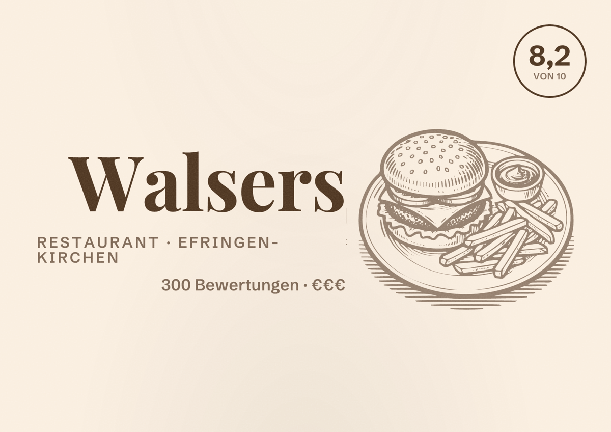Illustriertes Poster von Walsers, Restaurant in Efringen-Kirchen: Bewertung 8,2 von 10 aus 300 Bewertungen, Preisniveau €€€