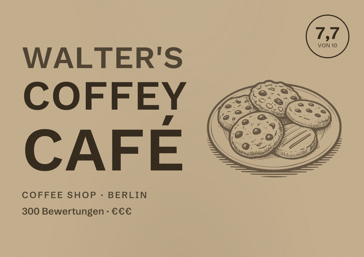 Illustriertes Poster von Walter's Coffey Café, Coffee Shop in Berlin: Bewertung 7,7 von 10 aus 300 Bewertungen, Preisniveau €€€