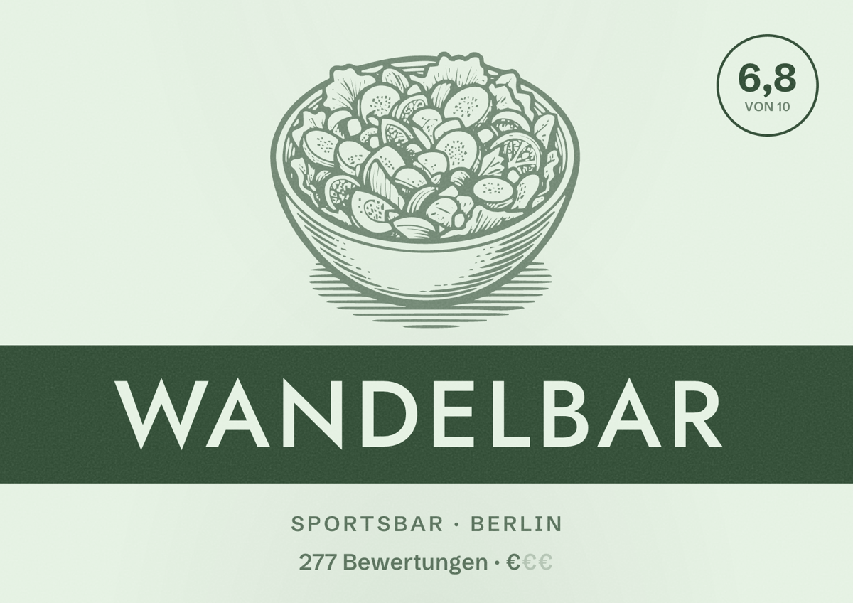 Illustriertes Poster von WandelBar, Sportsbar in Berlin: Bewertung 6,8 von 10 aus 277 Bewertungen, Preisniveau €