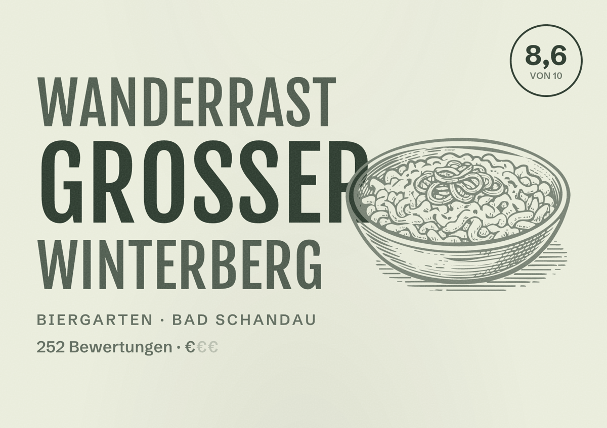Illustriertes Poster von Wanderrast Großer Winterberg, Biergarten in Bad Schandau: Bewertung 8,6 von 10 aus 252 Bewertungen, Preisniveau €