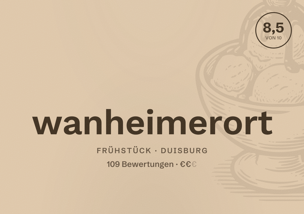 Illustriertes Poster von wanheimerort, Frühstück in Duisburg: Bewertung 8,5 von 10 aus 109 Bewertungen, Preisniveau €€