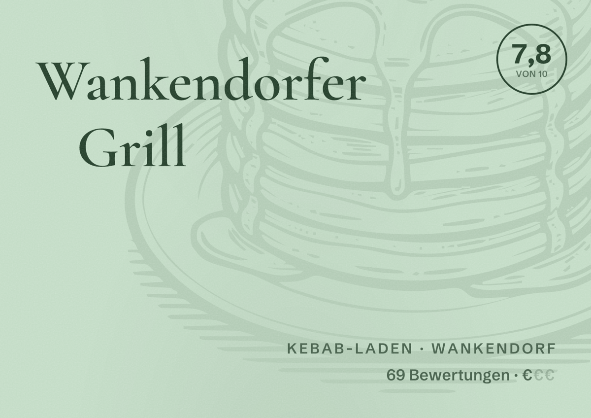 Illustriertes Poster von Wankendorfer Grill, Kebab-Laden in Wankendorf: Bewertung 7,8 von 10 aus 69 Bewertungen, Preisniveau €