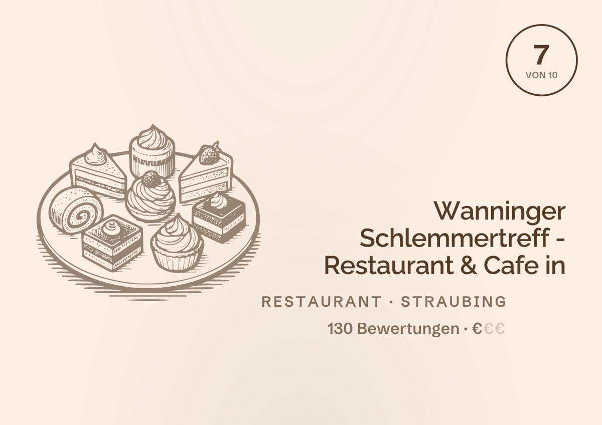 Illustriertes Poster von Wanninger Schlemmertreff - Restaurant & Cafe in, Restaurant in Straubing: Bewertung 7 von 10 aus 130 Bewertungen, Preisniveau €