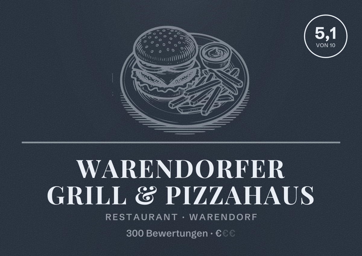 Illustriertes Poster von Warendorfer Grill & Pizzahaus, Restaurant in Warendorf: Bewertung 5,1 von 10 aus 300 Bewertungen, Preisniveau €