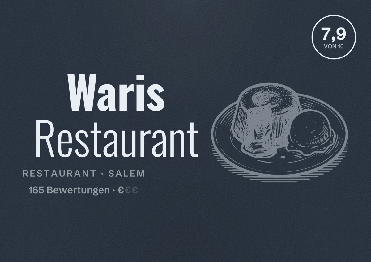 Illustriertes Poster von Waris Restaurant, Restaurant in Salem: Bewertung 7,9 von 10 aus 165 Bewertungen, Preisniveau €