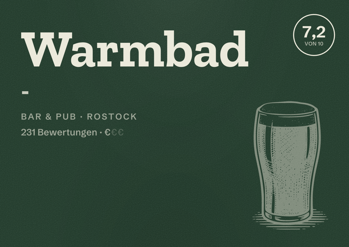 Illustriertes Poster von Warmbad -, Bar & Pub in Rostock: Bewertung 7,2 von 10 aus 231 Bewertungen, Preisniveau €