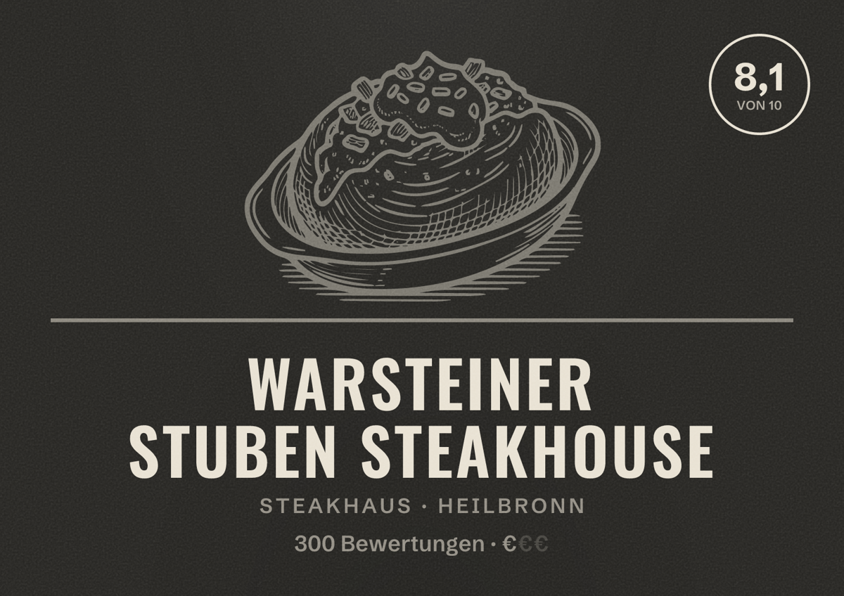 Illustriertes Poster von WARSTEINER STUBEN Steakhouse, Steakhaus in Heilbronn: Bewertung 8,1 von 10 aus 300 Bewertungen, Preisniveau €