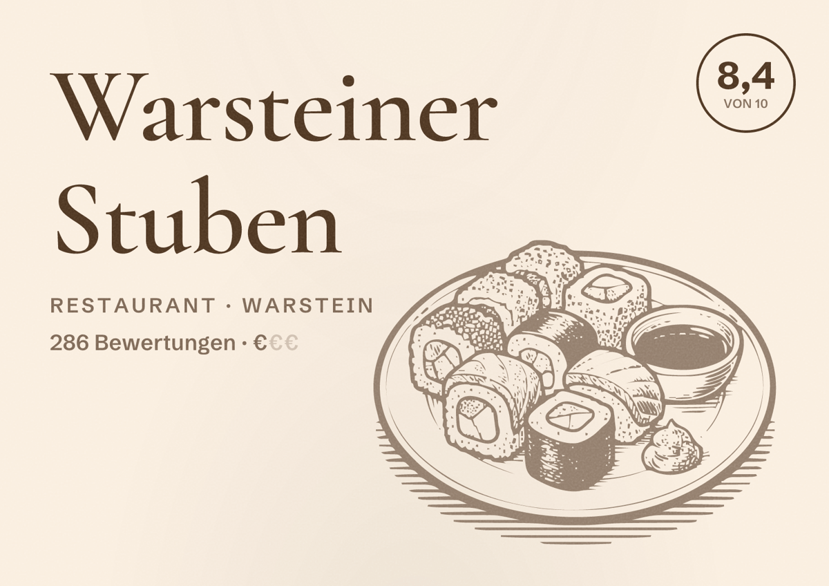 Illustriertes Poster von Warsteiner Stuben, Restaurant in Warstein: Bewertung 8,4 von 10 aus 286 Bewertungen, Preisniveau €