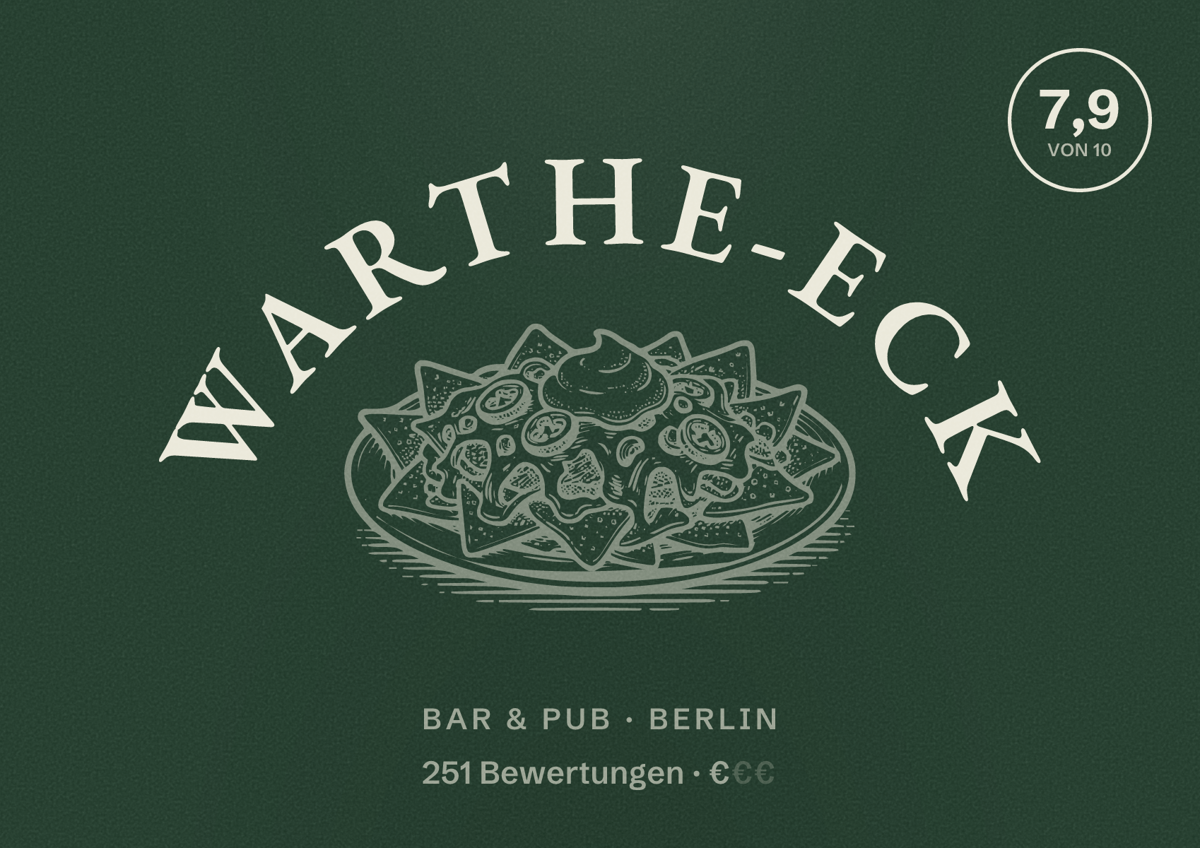Illustriertes Poster von Warthe-Eck, Bar & Pub in Berlin: Bewertung 7,9 von 10 aus 251 Bewertungen, Preisniveau €