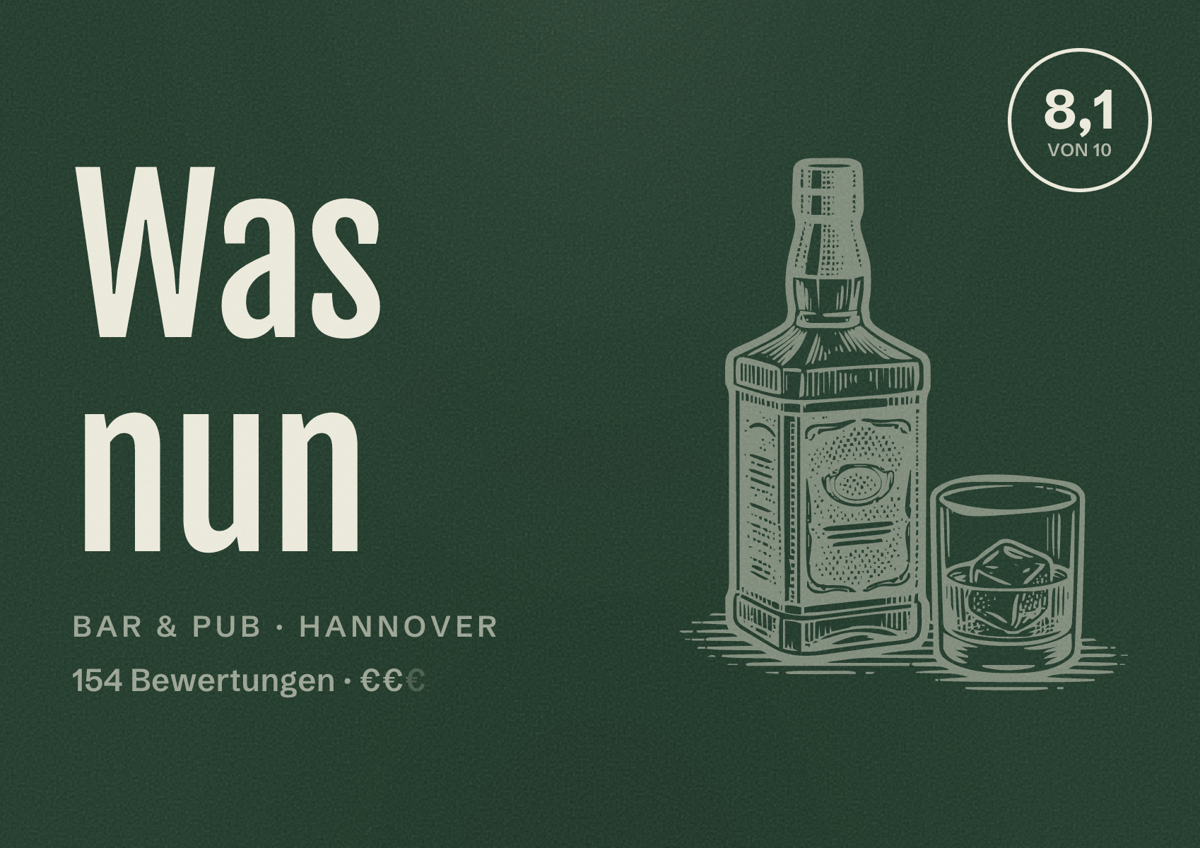 Illustriertes Poster von Was nun, Bar & Pub in Hannover: Gästebewertung 8,1 von 10 aus 154 Bewertungen