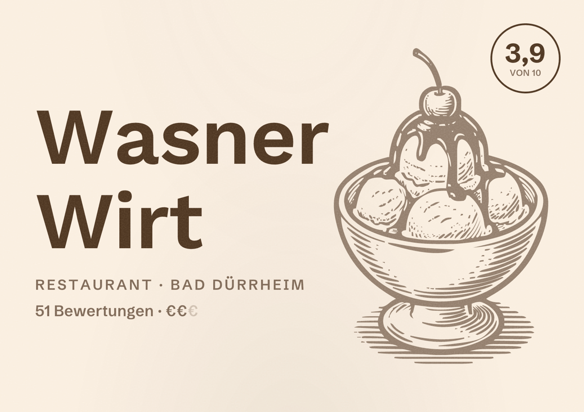 Illustriertes Poster von Wasner Wirt, Restaurant in Bad Dürrheim: Bewertung 3,9 von 10 aus 51 Bewertungen, Preisniveau €€
