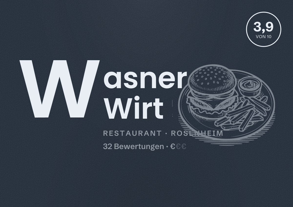 Illustriertes Poster von Wasner Wirt, Restaurant in Rosenheim: Bewertung 3,9 von 10 aus 32 Bewertungen, Preisniveau €