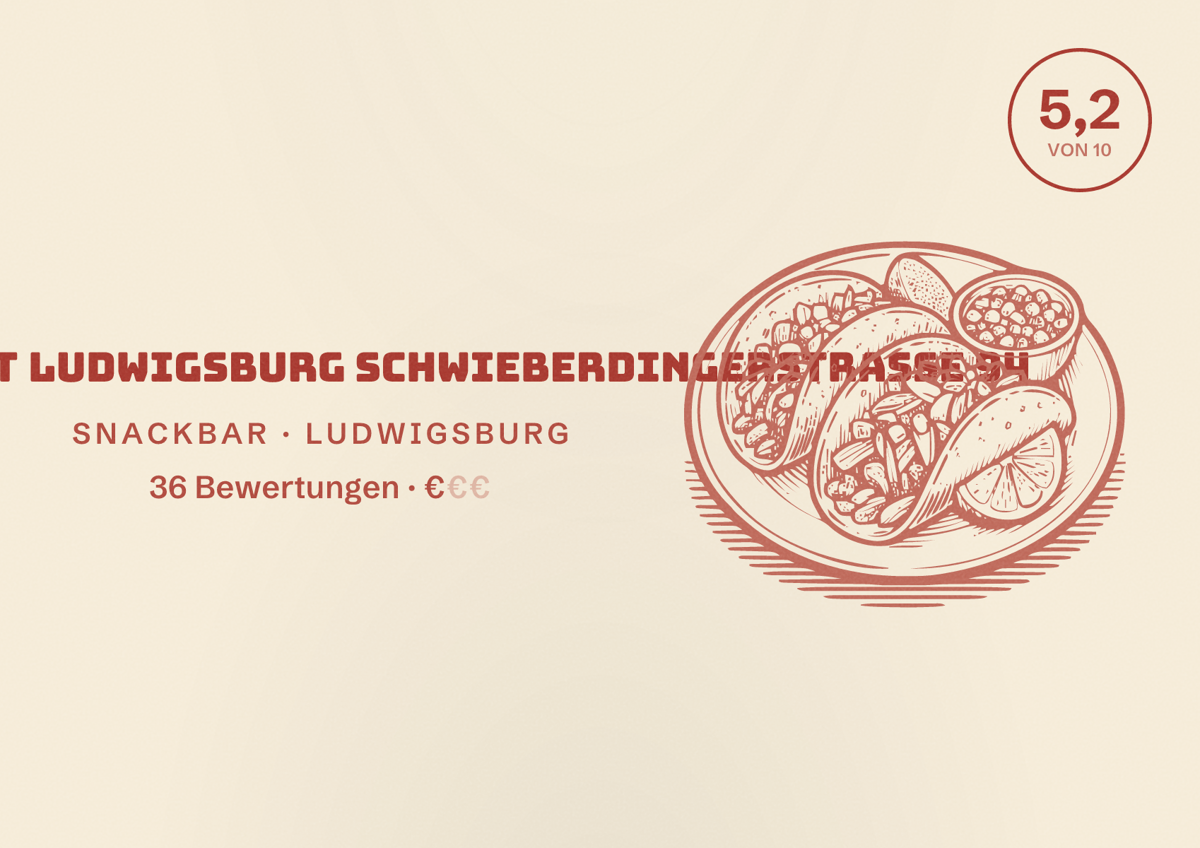 Illustriertes Poster von Wasner Wirt Ludwigsburg Schwieberdingerstrasse 94, Snackbar in Ludwigsburg: Bewertung 5,2 von 10 aus 36 Bewertungen, Preisniveau €