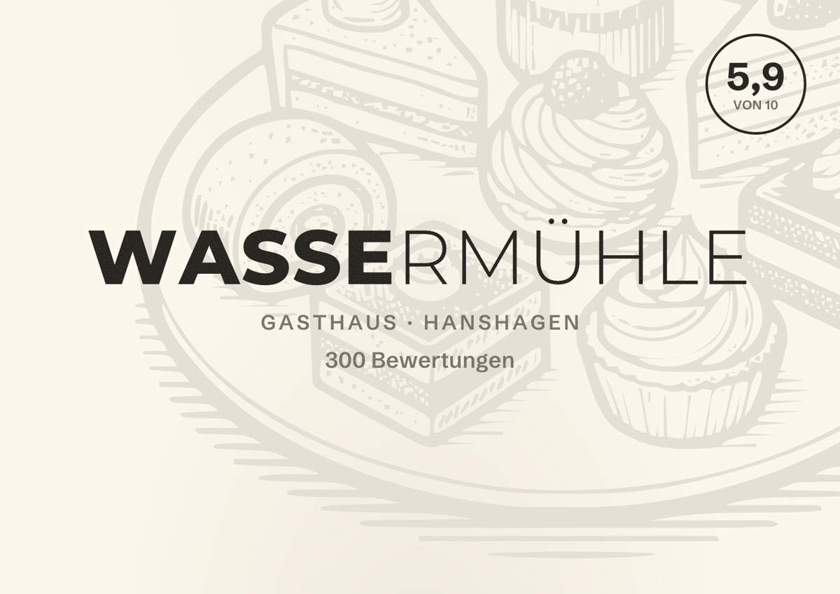 Illustriertes Poster von Wassermühle, Gasthaus in Hanshagen: Bewertung 5,9 von 10 aus 300 Bewertungen