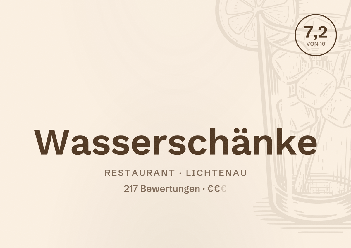Illustriertes Poster von Wasserschänke, Restaurant in Lichtenau: Bewertung 7,2 von 10 aus 217 Bewertungen, Preisniveau €€