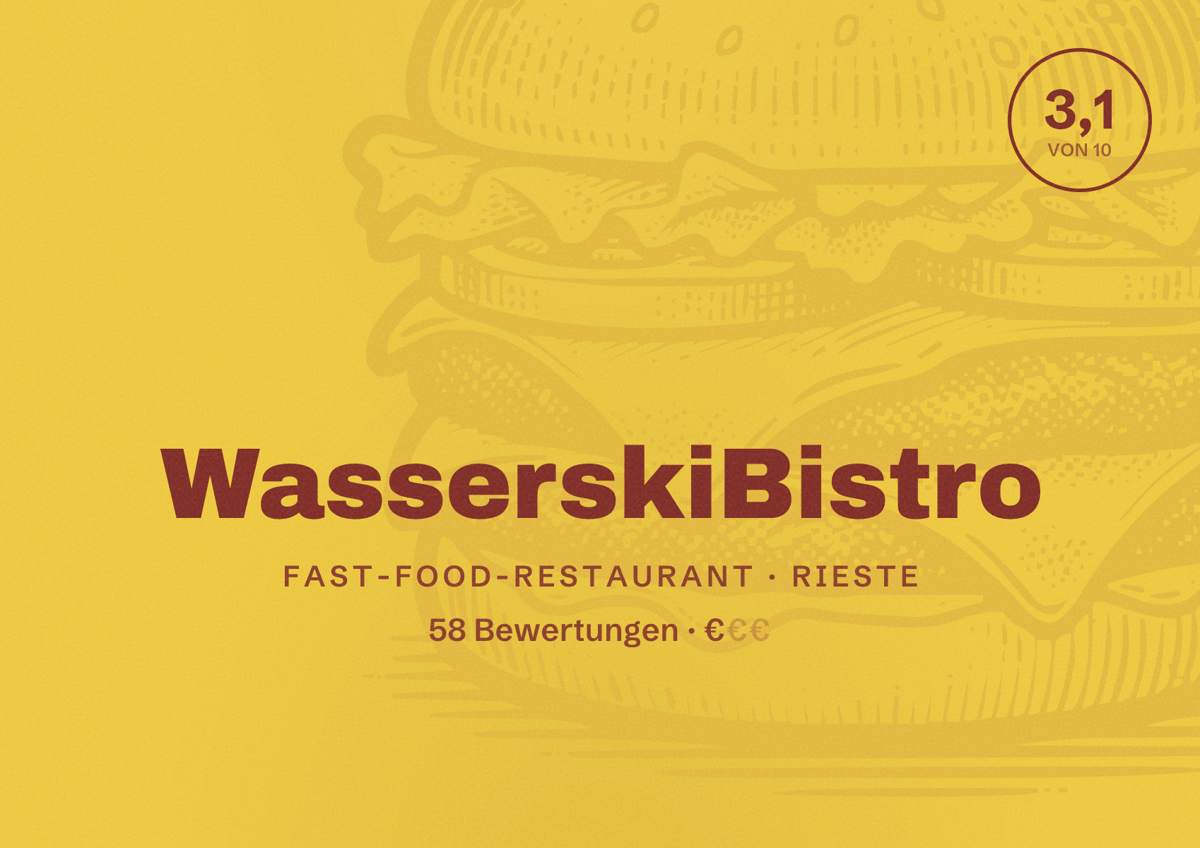 Illustriertes Poster von WasserskiBistro, Fast-Food-Restaurant in Rieste: Bewertung 3,1 von 10 aus 58 Bewertungen, Preisniveau €