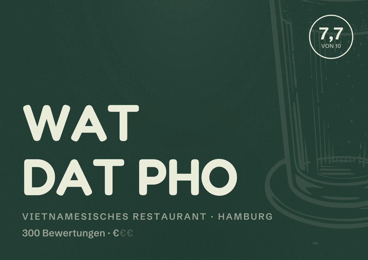 Illustriertes Poster von WAT DAT PHO, Vietnamesisches Restaurant in Hamburg: Bewertung 7,7 von 10 aus 300 Bewertungen, Preisniveau €