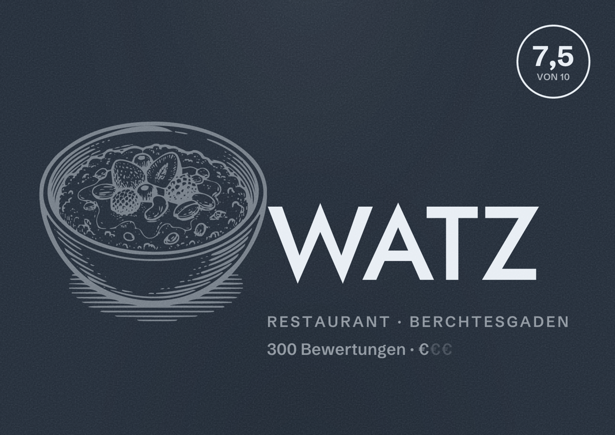 Illustriertes Poster von WATZ, Restaurant in Berchtesgaden: Bewertung 7,5 von 10 aus 300 Bewertungen, Preisniveau €