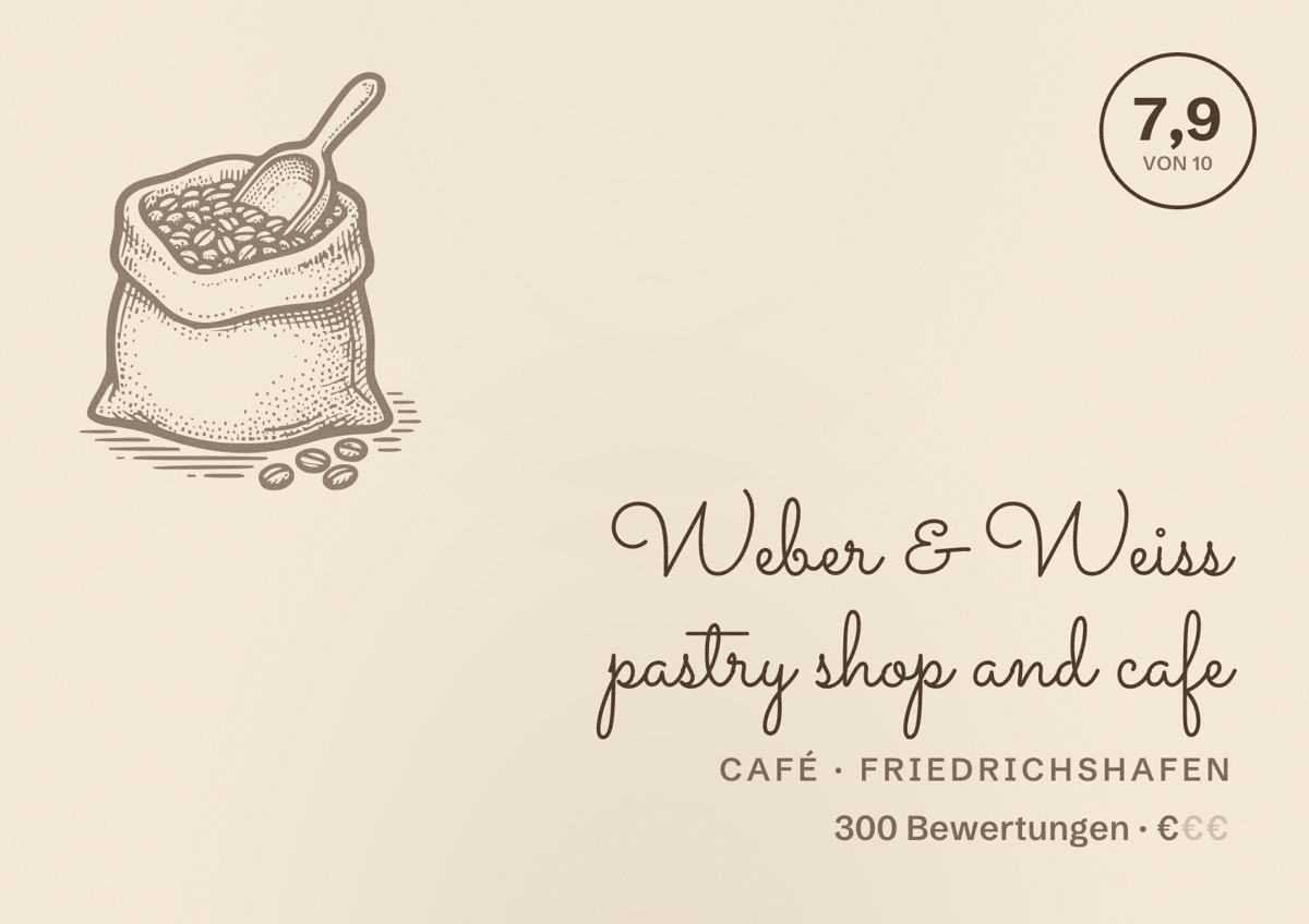 Illustriertes Poster von Weber & Weiss pastry shop and cafe, Café in Friedrichshafen: Bewertung 7,9 von 10 aus 300 Bewertungen, Preisniveau €