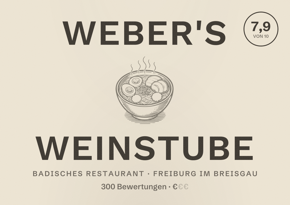 Illustriertes Poster von Weber's Weinstube, Badisches Restaurant in Freiburg im Breisgau: Bewertung 7,9 von 10 aus 300 Bewertungen, Preisniveau €