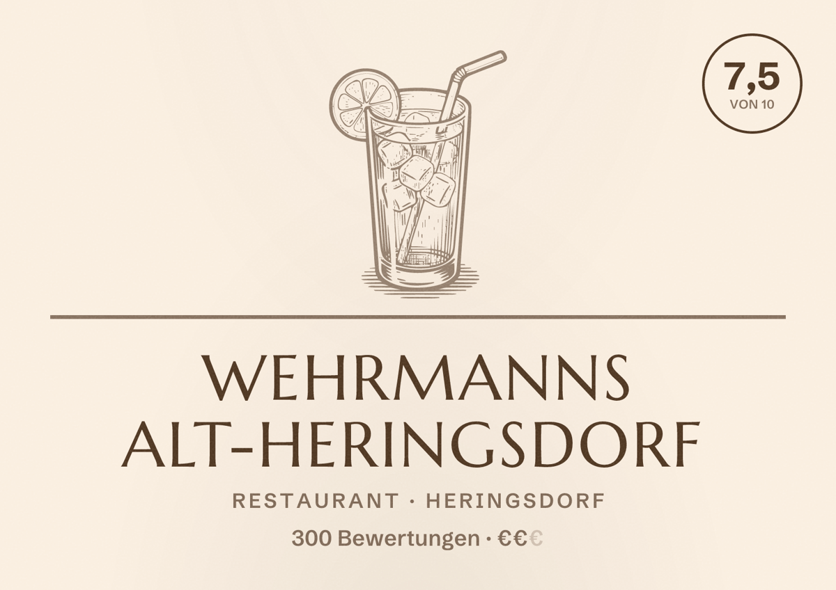 Illustriertes Poster von Wehrmanns Alt-Heringsdorf, Restaurant in Heringsdorf: Bewertung 7,5 von 10 aus 300 Bewertungen, Preisniveau €€