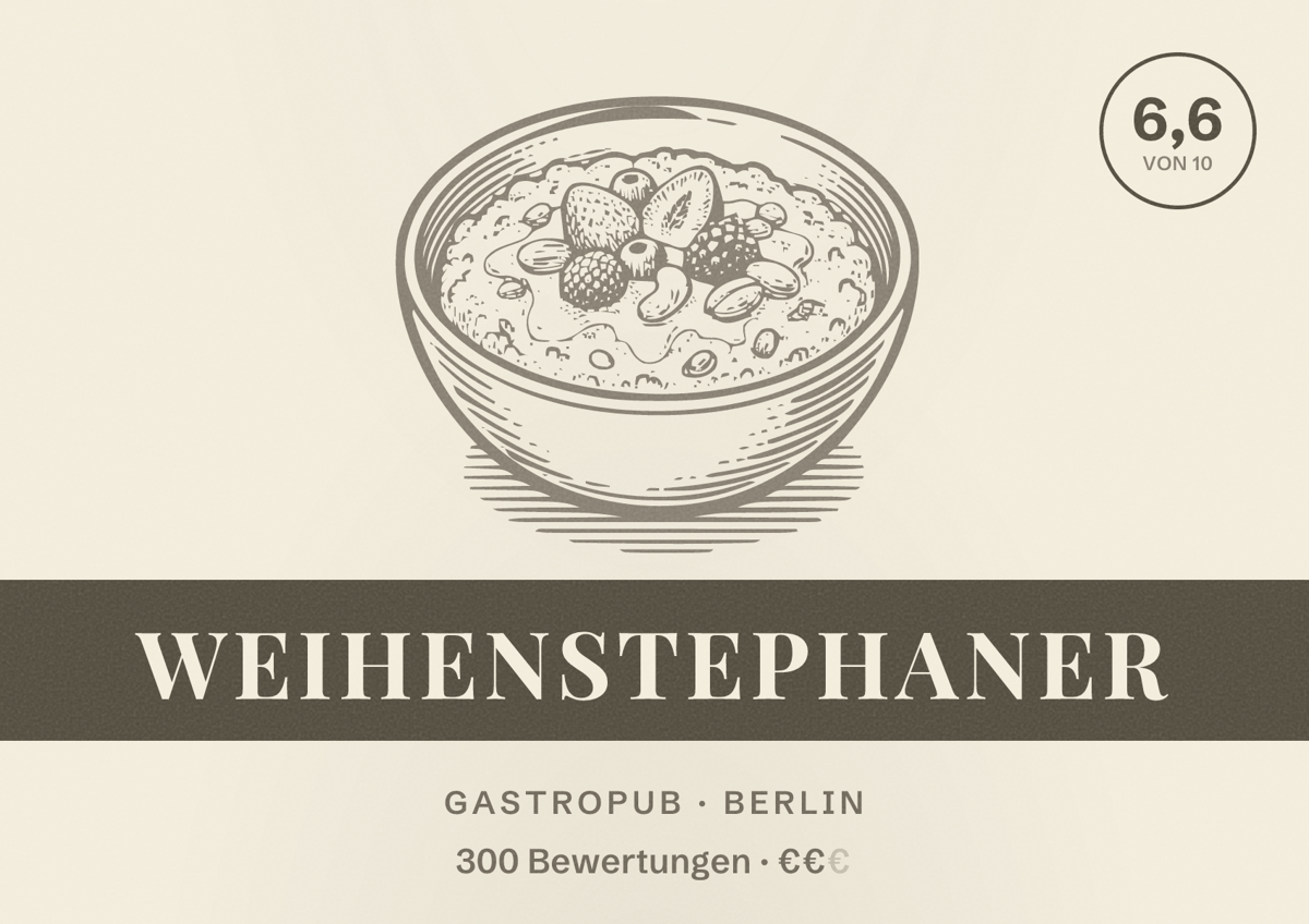 Illustriertes Poster von Weihenstephaner, Gastropub in Berlin: Bewertung 6,6 von 10 aus 300 Bewertungen, Preisniveau €€